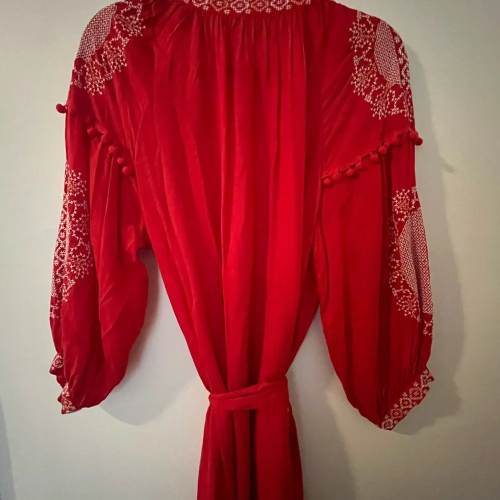Red Embroidered Kimono Robe - Picture 4 of 4